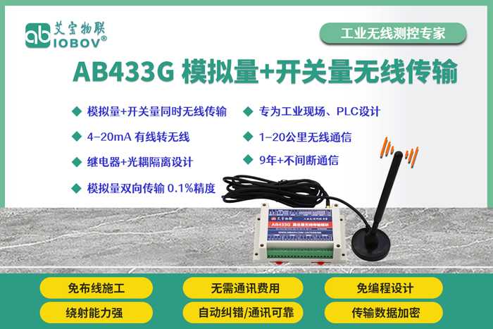 AB433G模擬量開(kāi)關(guān)量同時(shí)無(wú)線(xiàn)傳輸模塊|無(wú)線(xiàn)點(diǎn)對點(diǎn)